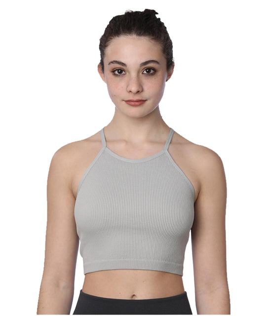 Isadora Paccini Women's Grey Sleeveless Ribbed Scoop Neck Summer Tank