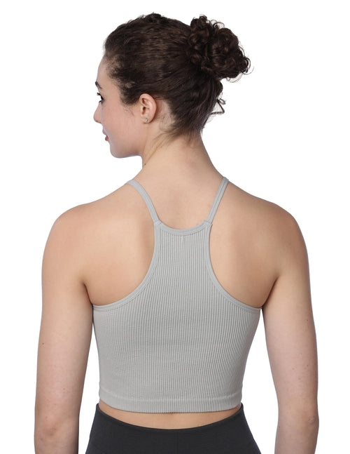 Isadora Paccini Women's Grey Sleeveless Ribbed Scoop Neck Summer Tank