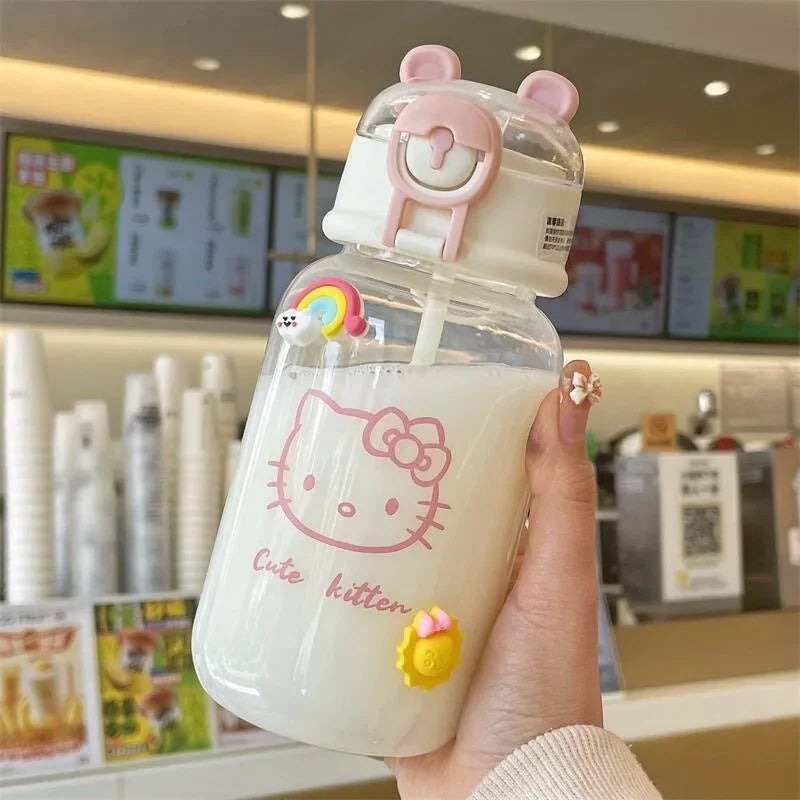 Sanrio Anime Transparent Straw Cup Hello Kitty Pochacco 500ML Cartoon