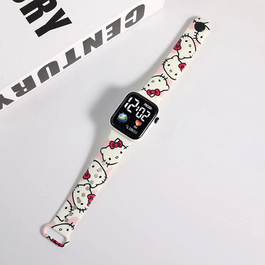 Sanrio Hello Kitty Cartoon Printed Button LED Electric Watch Teenager