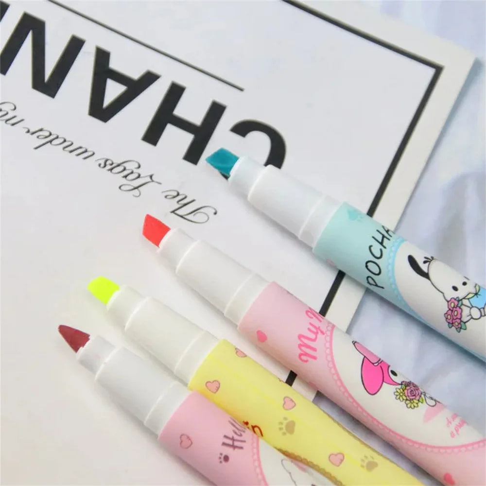 6Pcs Sanrio Hello Kitty Cinnamoroll Highlighter Pen Set Kawaii Kuromi