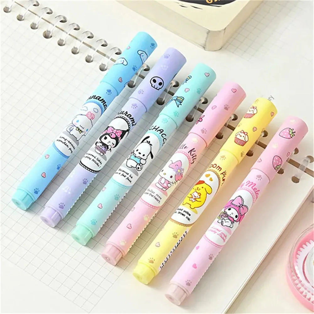 6Pcs Sanrio Hello Kitty Cinnamoroll Highlighter Pen Set Kawaii Kuromi