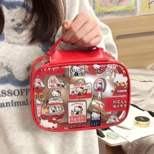 New Hello Kittys PVC Transparent Makeup Bag Cartoon Portable Handheld