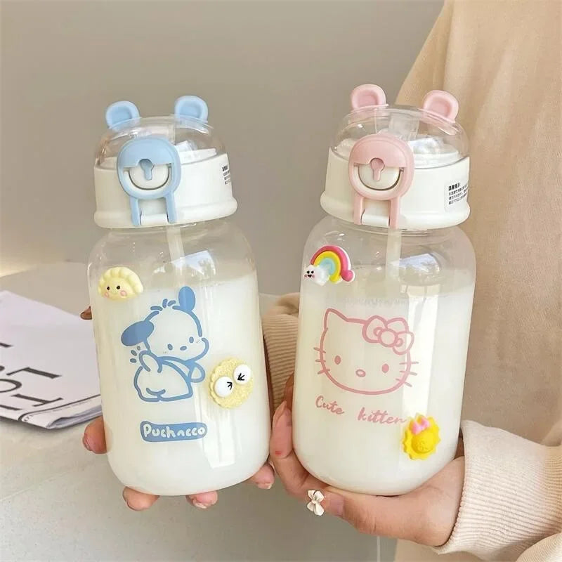 Sanrio Anime Transparent Straw Cup Hello Kitty Pochacco 500ML Cartoon