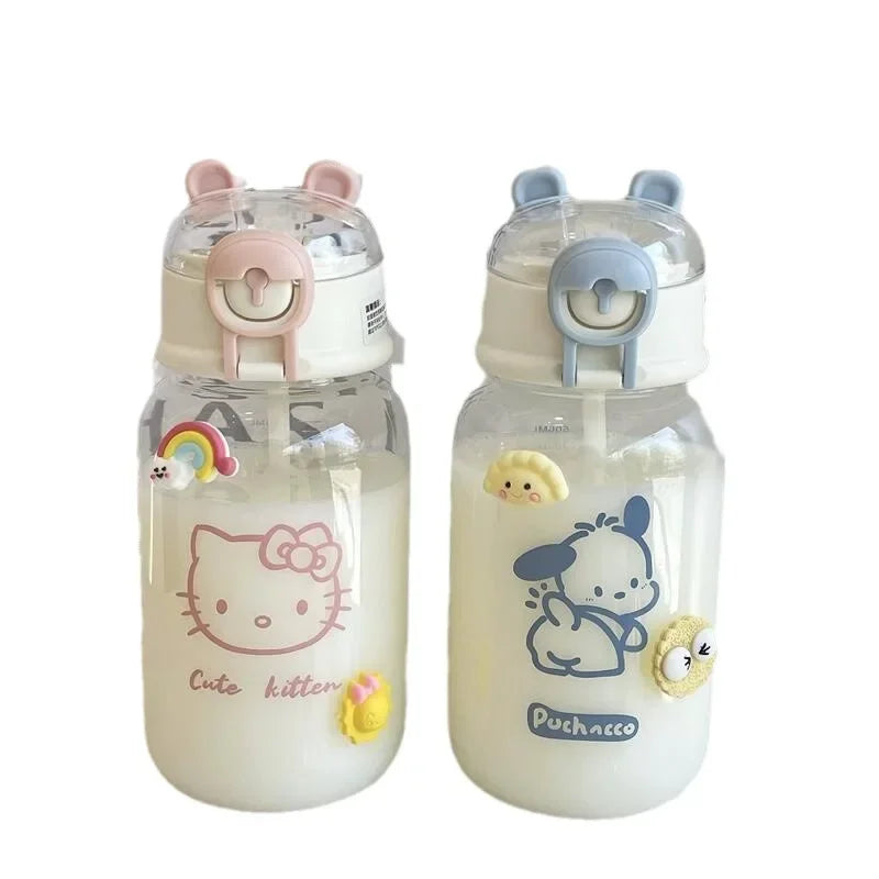 Sanrio Anime Transparent Straw Cup Hello Kitty Pochacco 500ML Cartoon